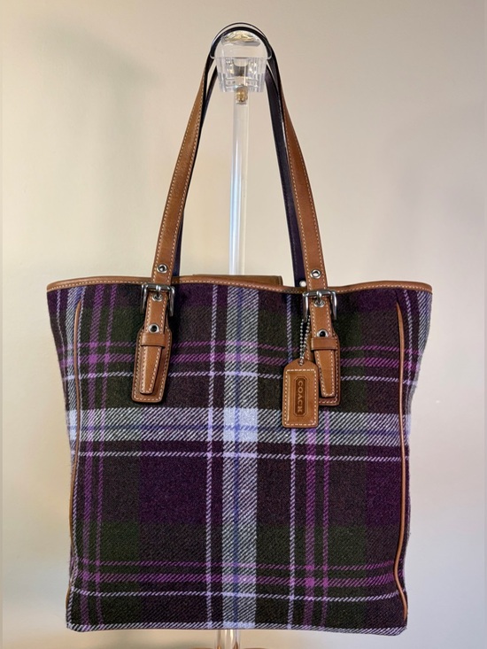 Coach Handbags - Vintage COACH Hampton Purple Tartan Plaid Wool Leather 83222 EUC